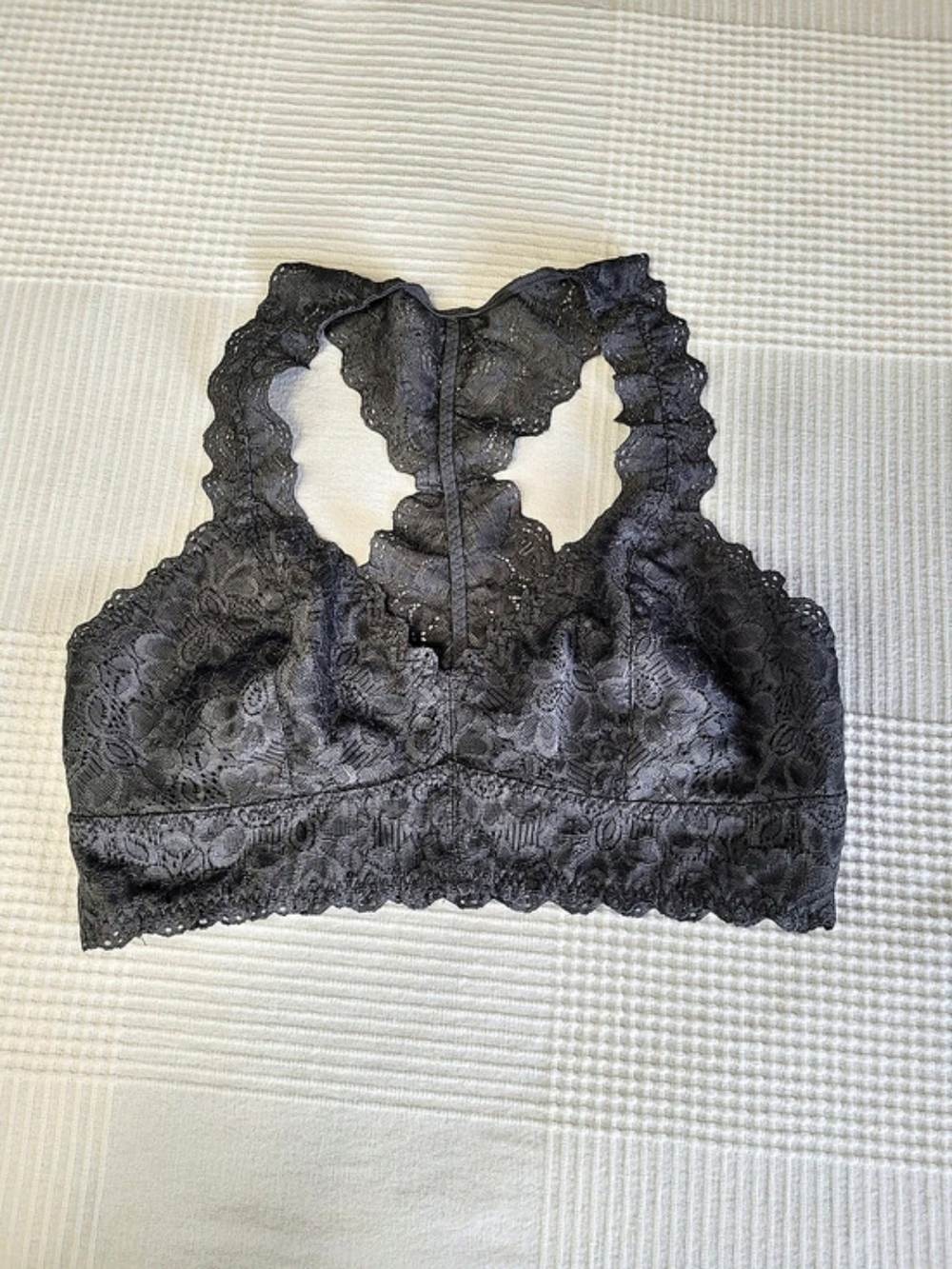 Black Bow Charcoal Gray Floral Lace Racerback Bralette